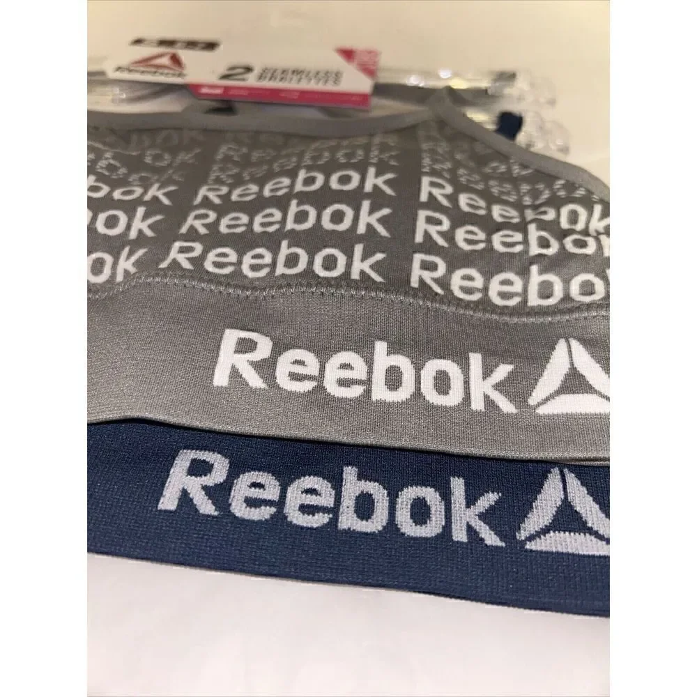 Reebok Girl's Seamless Bralettes Gray & Blue Small 6-7 Pack of 2 Lightly Padded